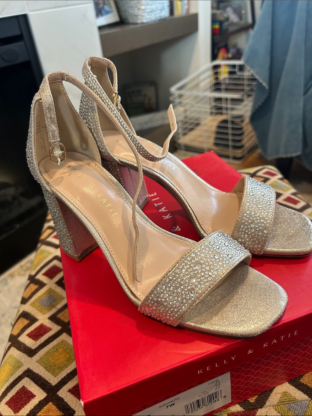Kelly & Katie Sparkling Champagne Block Heel Sandals